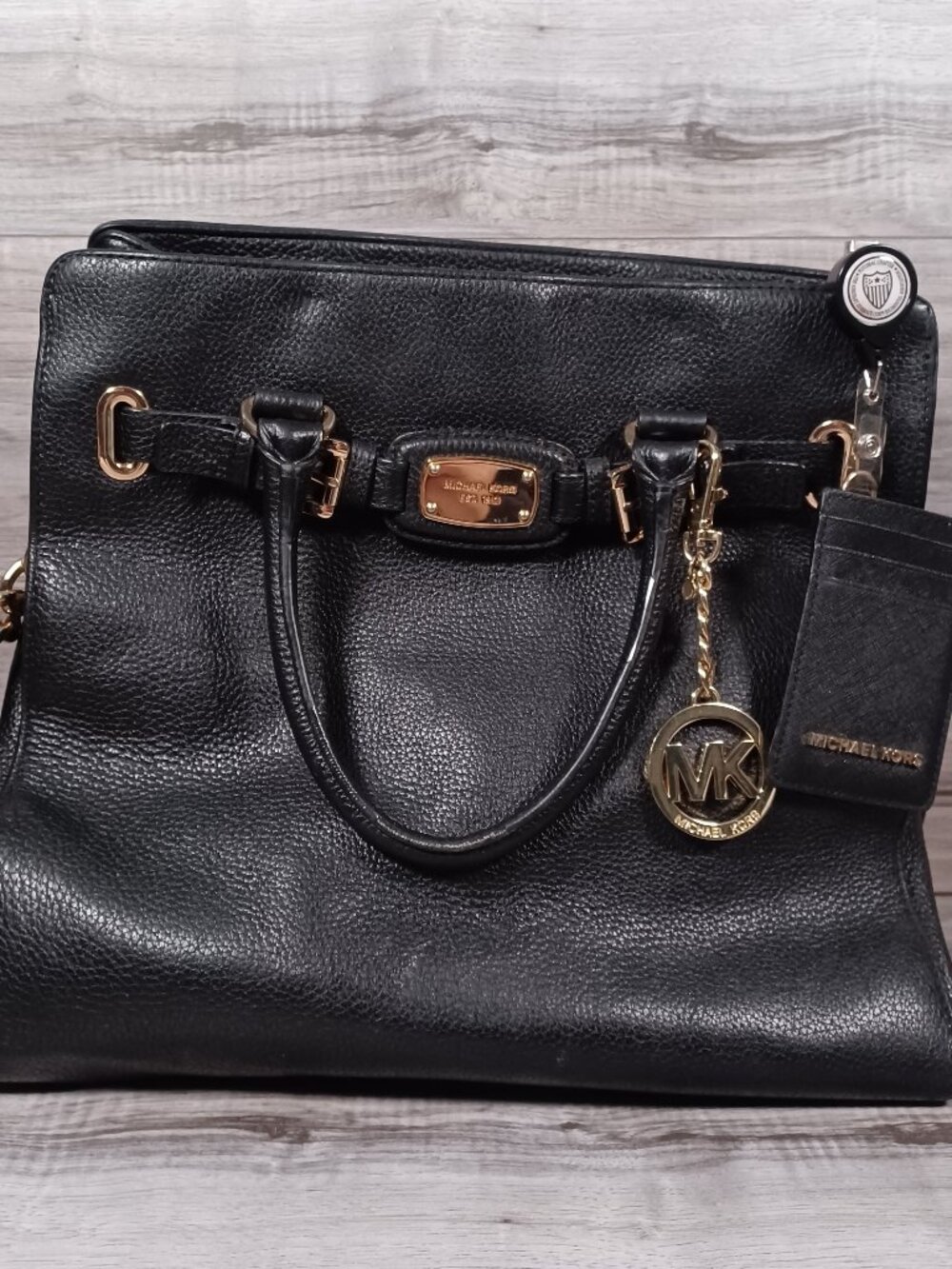 Michael Kors Hamilton East West Black Pebbled Leather Satchel/Shoulder Tote Bag